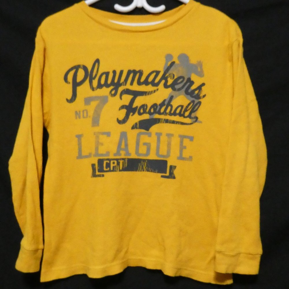 OLD NAVY, large (10-12), yellow graphic waffle knit long sleeve shirt